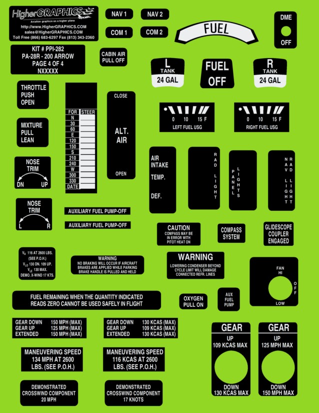 (image for) Piper PA-28R Arrow Premium Interior Decals (2)